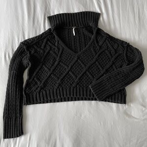 Free People Traveler Cable Pullover in Black